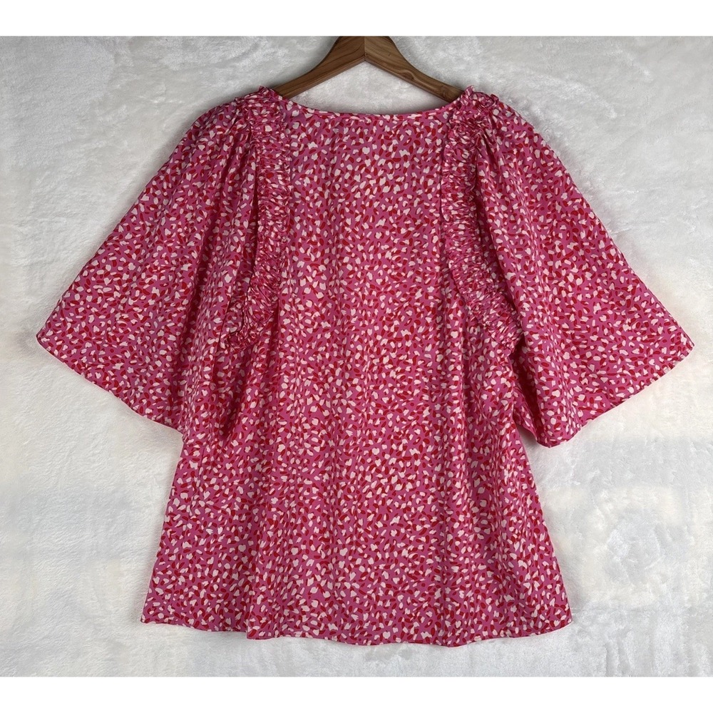 Jodifl Medium Vibrant Floral Pink/White Flutter‎ Sleeve Top V Neck Spring Summer - Picture 11 of 11